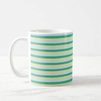 Caneca De Café Azul pálido, verde-aqua e riscas beges