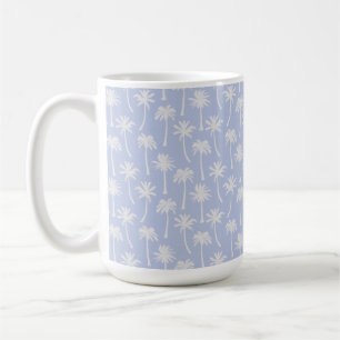 CANECA DE CAFÉ AZUL PASTEL COM PALMEIRAS TROPICAIS DE VERÃO