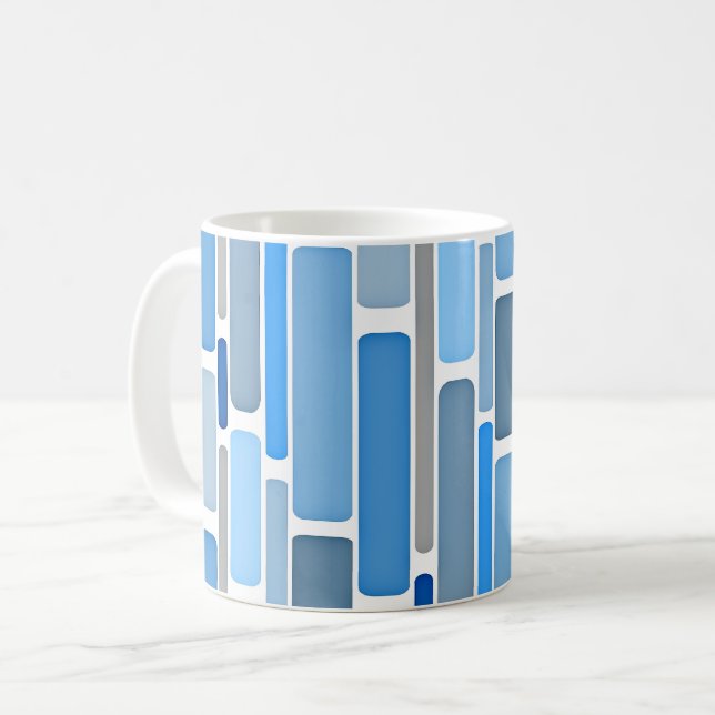 Caneca De Café Azul Pastel e Padrão Cinza, (Frente Esquerda)