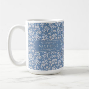 Caneca De Café Azul Pastel Macio & Floral Boho Branco Cinza Padrã