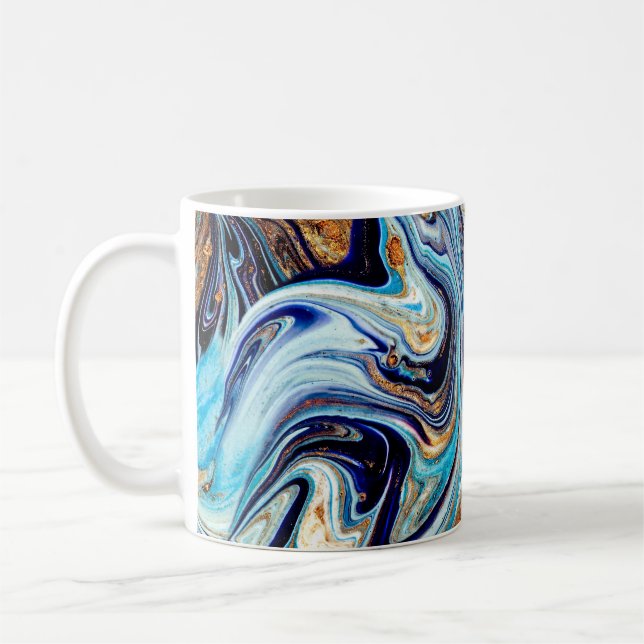 Caneca De Café Azul Persa Agate: Textura Luxuosa Oriental (Esquerda)