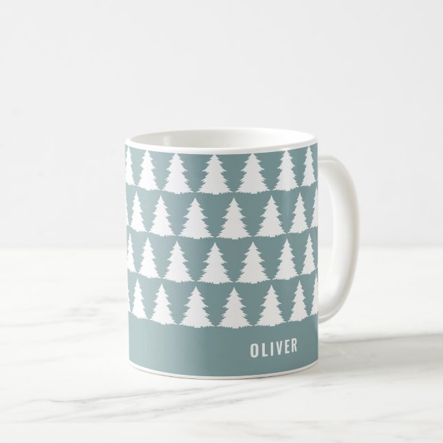 Caneca De Café Azul-poeirento Natal Moderno Mínimo Único (Frente Esquerda)