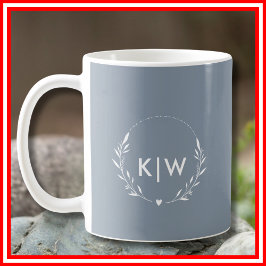 Caneca De Café Azul Poento e Branco | Monograma de Iniciais Moder