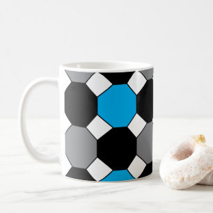 Caneca De Café Azul Preto Cinza Geométrico