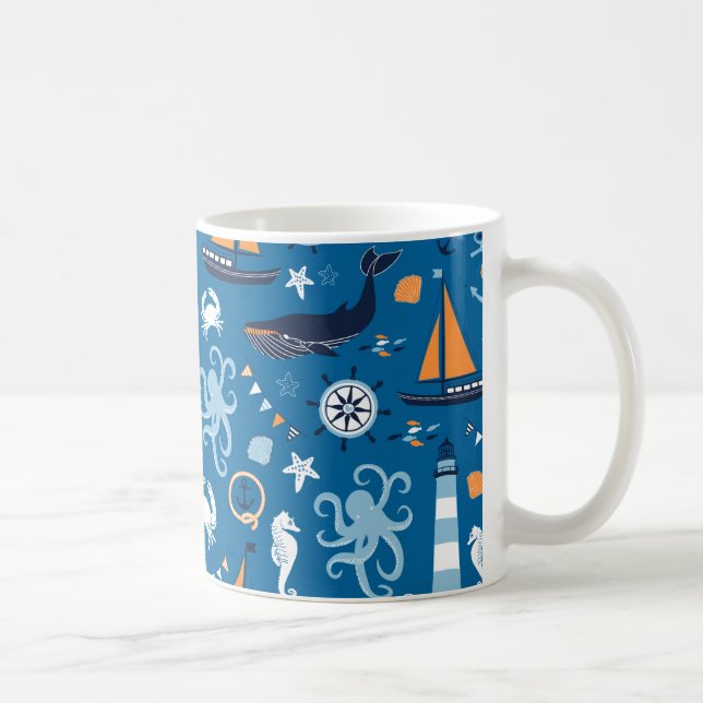Caneca De Café Azul Profundo Todas As Coisas Náuticas (Direita)
