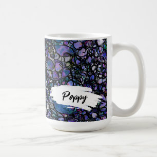 Caneca De Café Azul, Roxo e Preto Abstrato, Pinceladas e Nome