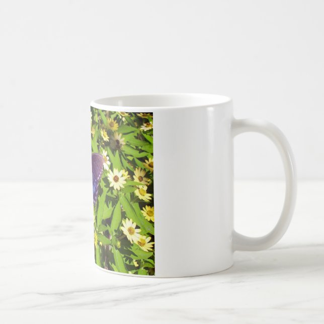 Caneca De Café Azul Roxo Iridescente com Asas de Borboleta Preta (Direita)