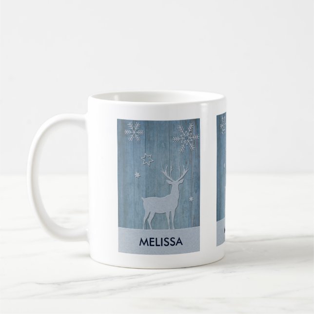 Caneca De Café Azul Rústico Madeira Rena País Natal (Esquerda)