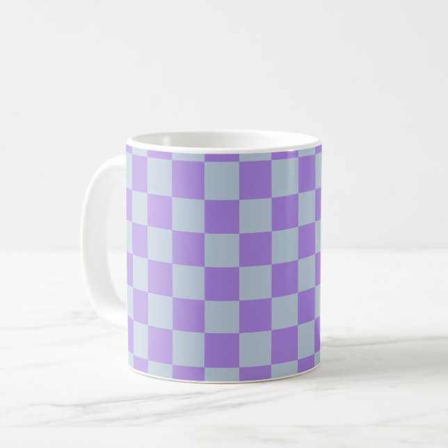 Caneca De Café Azul suave e Lavanda verificados (Frente Esquerda)
