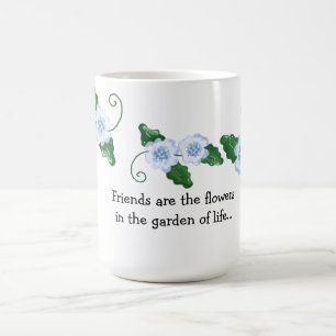 Caneca De Café Azul Suave Floral com Dizer de Amizade