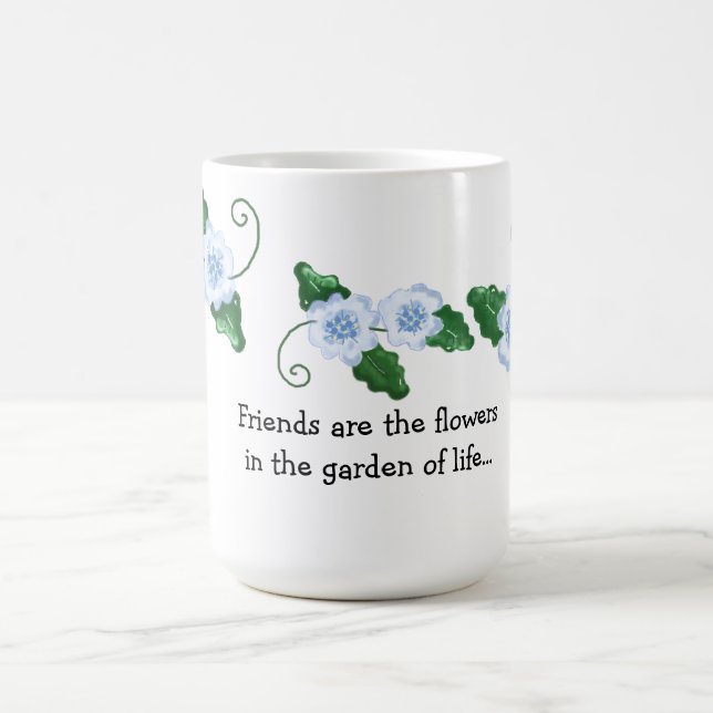 Caneca De Café Azul Suave Floral com Dizer de Amizade (Centro)