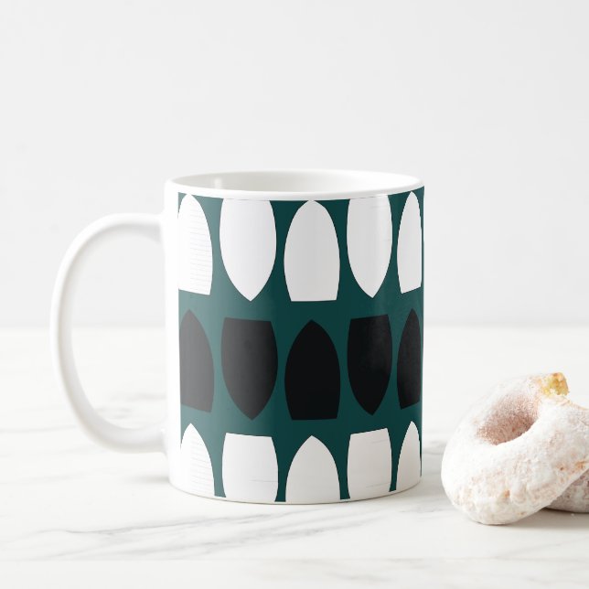 Caneca De Café Azul Turquesa Branco Preto Geométrico Abstrato (Com Donut)