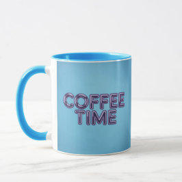 Caneca de Café Azul Turquesa com Texto Roxo