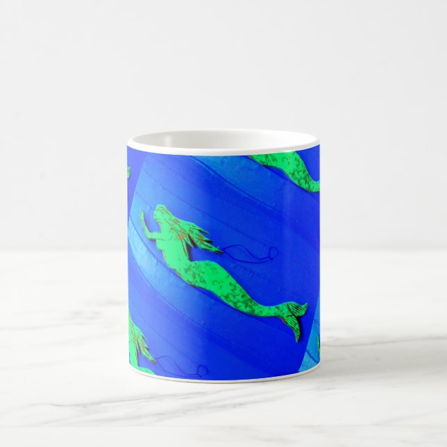 Caneca De Café azul verde de sereia (Centro)