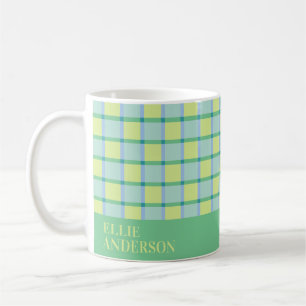 Caneca De Café Azul Verde Lima Personalizado Xadrez Moderno