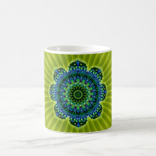 Caneca De Café Azul verde Mandala Flor verde-claro