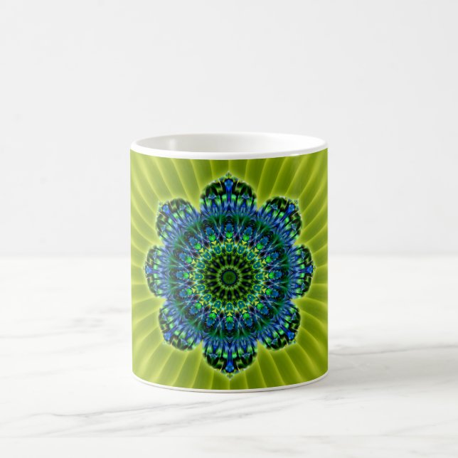 Caneca De Café Azul verde Mandala | Flor verde-claro (Centro)