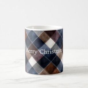 Caneca De Café Azul Vermelho Branco Cinza País Quadrados Natal