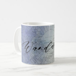 Caneca De Café Azul Wanderlust Ombré Aquarela Mapa Mundial Vintag