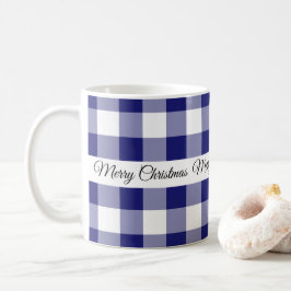 Caneca De Café Azul Xadrez Rústico Feliz Natal