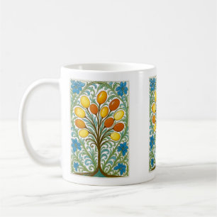 Caneca De Café Azulejo Árvore Folclórica Dourada