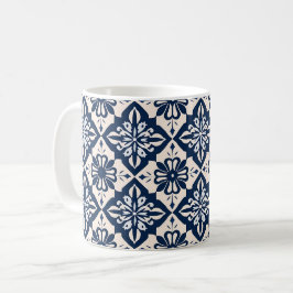 Caneca De Café Azulejo Azul e Branco