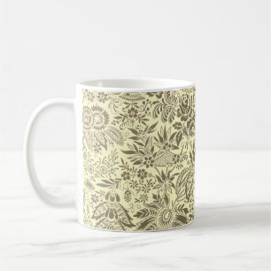 Caneca De Café Azulejo cerâmico floral flores amarelas vintage bo