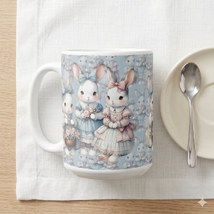 Caneca De Café Azulejo de Aquarela Irmãs Coelhinhas da Cabana