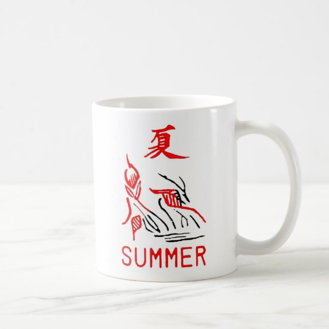 Caneca De Café Azulejo de Mahjong, verão, no fundo branco (Direita)