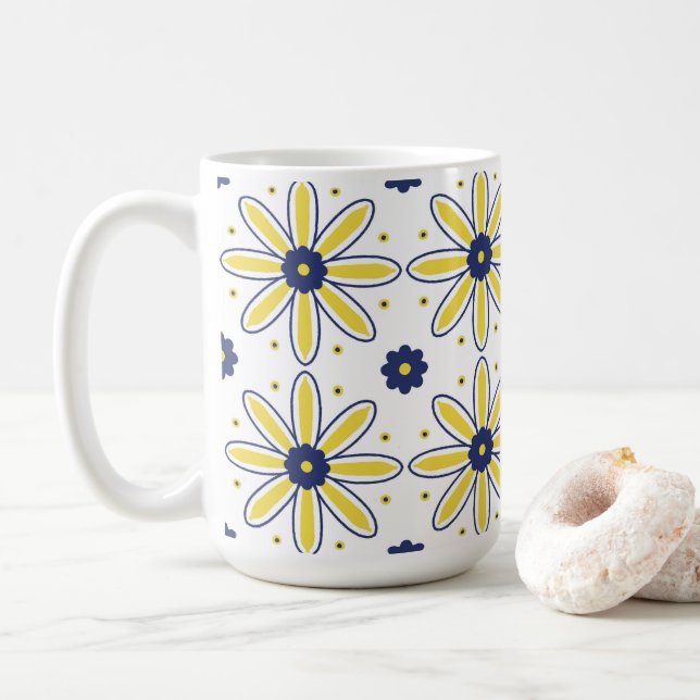 Caneca De Café Azulejo de Margarida Mediterrânea Azul-Marinho e A (Com Donut)