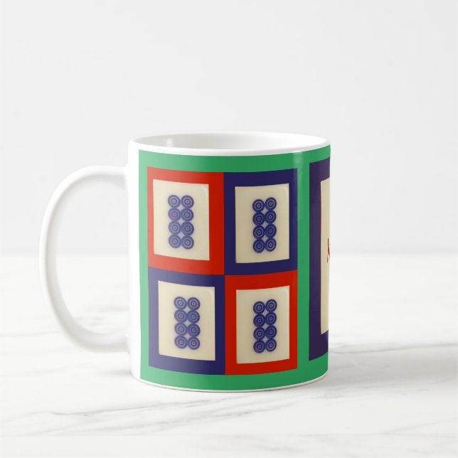 Caneca De Café Azulejo de oito rodas azul personalizado Mahjong (Esquerda)