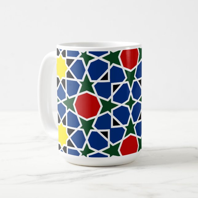 Caneca De Café Azulejo de Padrão Geométrico Mosaico marroquino (Frente Esquerda)
