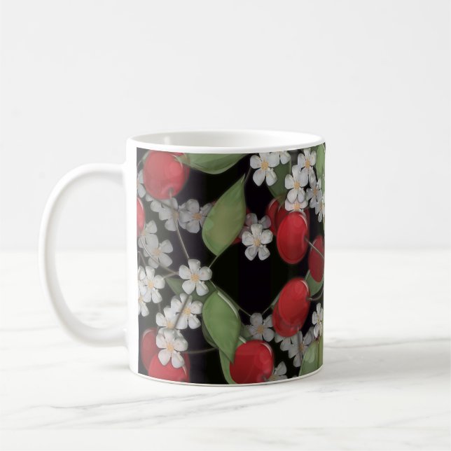 Caneca De Café Azulejo de vidro 3D líquido de cereja e flores em  (Esquerda)