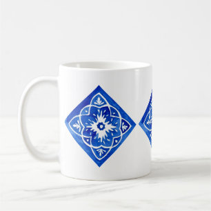 Caneca De Café Azulejo do Cobalto Azul e Branco do Mediterrâneo