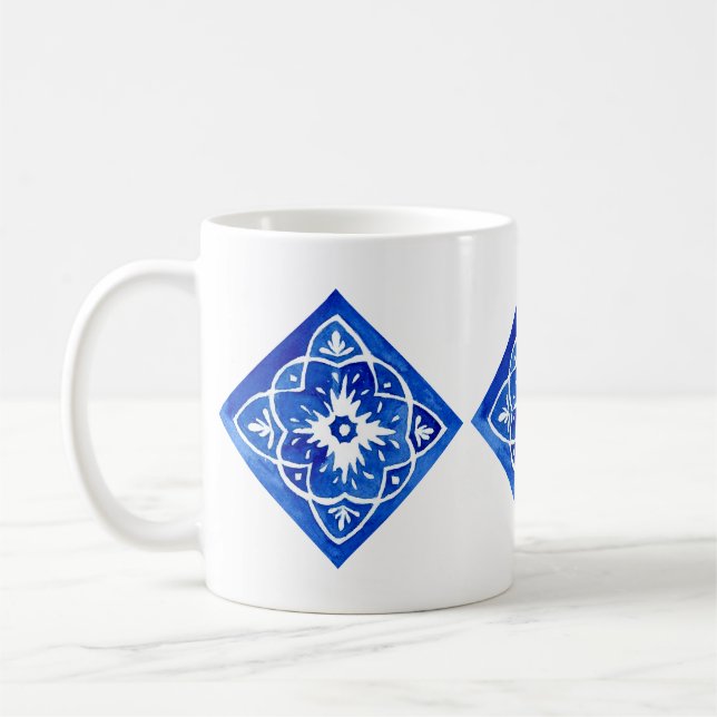 Caneca De Café Azulejo do Cobalto Azul e Branco do Mediterrâneo (Esquerda)