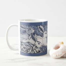 Caneca De Café Azulejo do Coelho Azul Chinoiserie Bunny Art