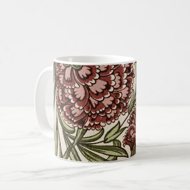 Caneca De Café Azulejo Flor de Cravo Antigo Rústico De Morgan Art (Frente Esquerda)
