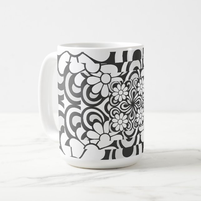 Caneca De Café Azulejo Floral Minimalista (Frente Esquerda)