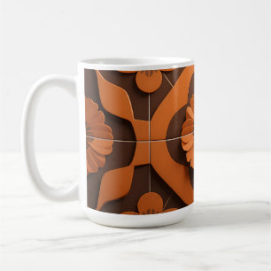 Caneca De Café Azulejo Geométrico de Medalhões Florais Laranja