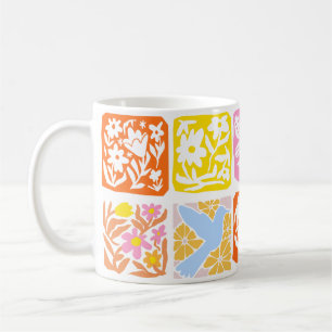 Caneca De Café Azulejo Inverso Colorido Folk Botânica Whimsical