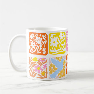 Caneca De Café Azulejo Inverso Colorido Folk Botânica Whimsical