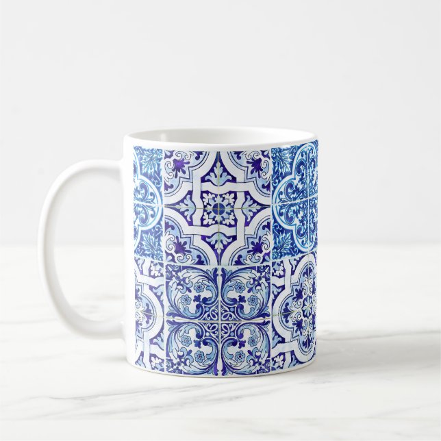 Caneca De Café Azulejo Maiolica Azul | Cerâmica italiana inspirad (Esquerda)