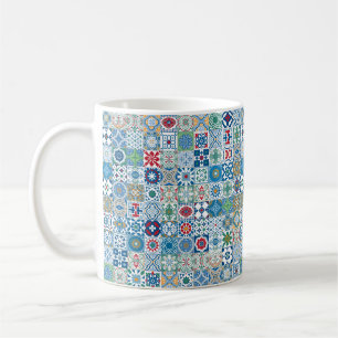 Caneca De Café Azulejo marroquino - azul e vermelho