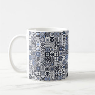 Caneca De Café Azulejo marroquino preto,azul,cinza