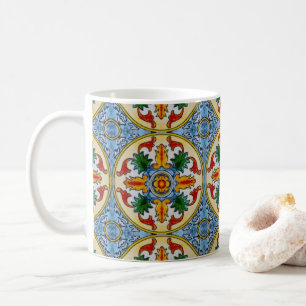 Caneca De Café Azulejo Peranakan Flor Vermelho Laranja Ornamental