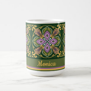 Caneca De Café Azulejos azeite e lavanda com nome