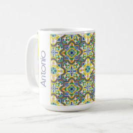 Caneca De Café 💛💙💚Azulejos azuis e amarelos deslumbrantes