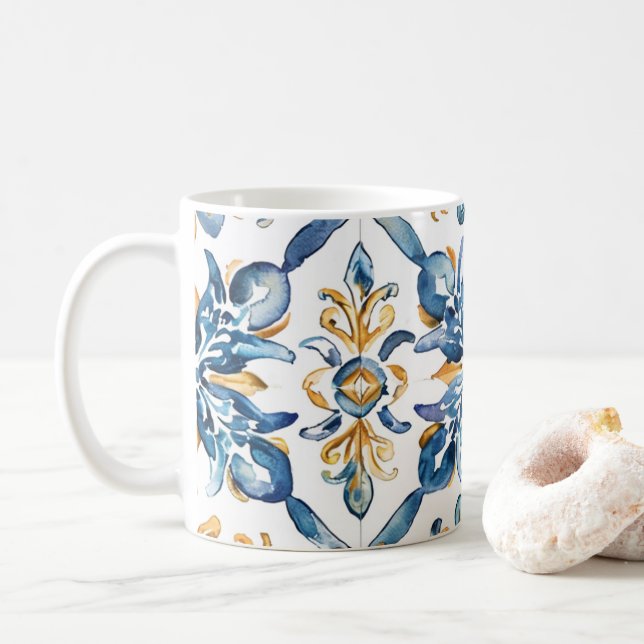 Caneca De Café Azulejos azuis mediterrânicos Café Mug (Com Donut)