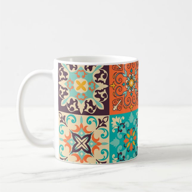 Caneca De Café Azulejos Azulejos Patchwork Português de Boho (Esquerda)
