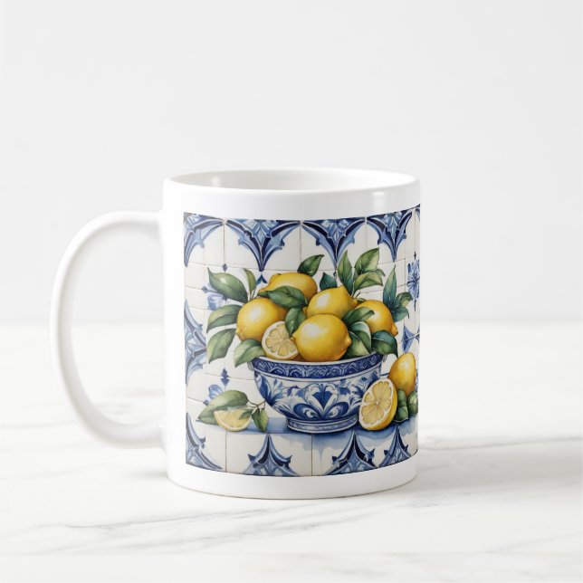 Caneca De Café Azulejos brancos, azuis, italianos Amalfi, bacia d (Esquerda)